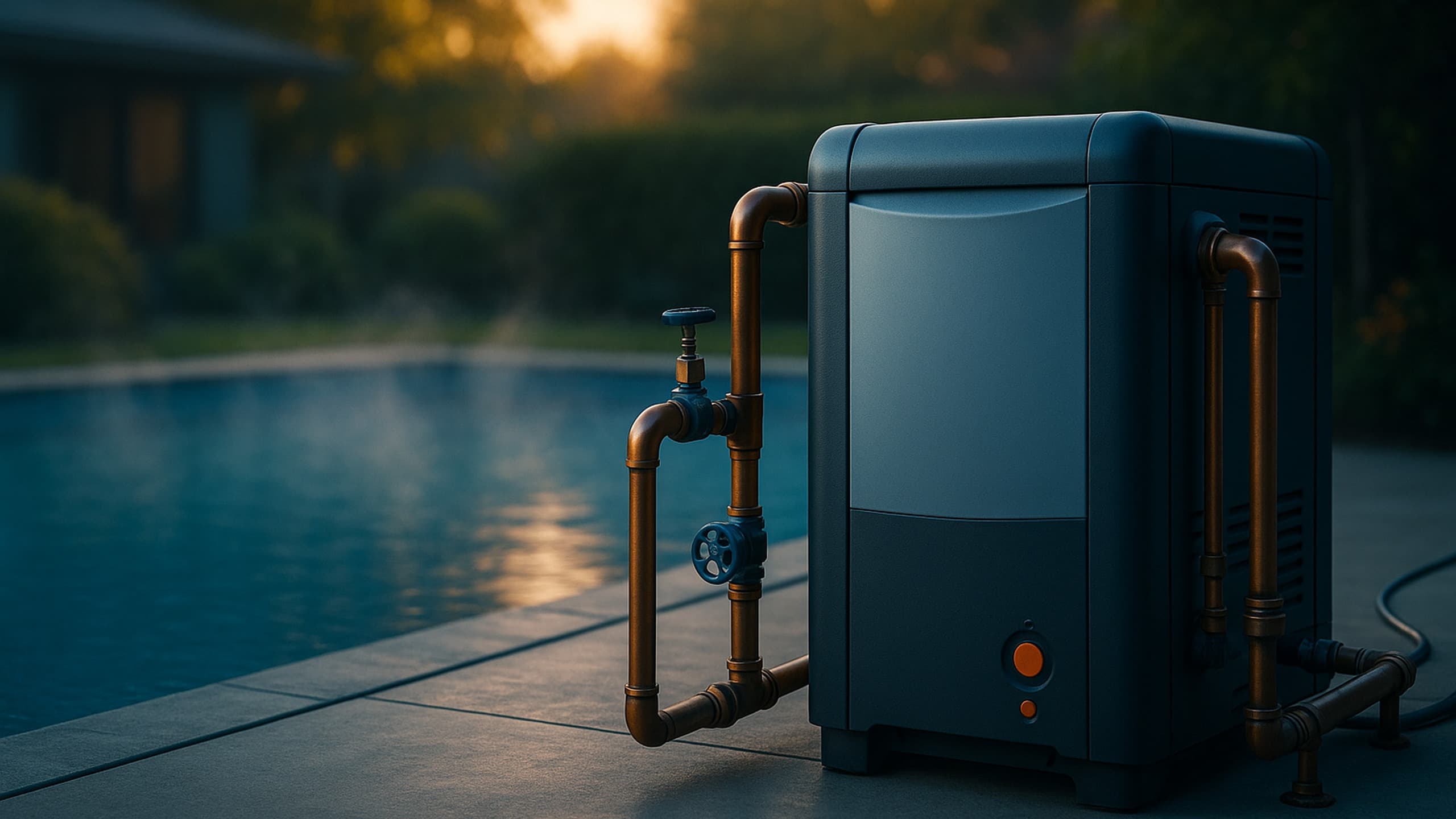 Caldera a gas climatizando una pileta